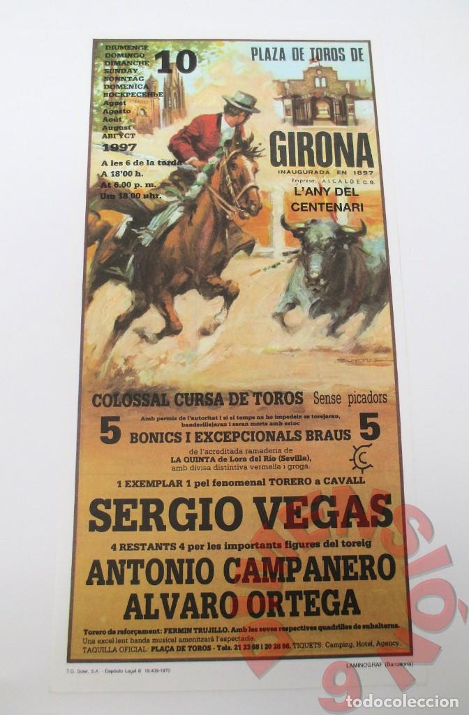Collectionnisme d'affiches: Cartel Plaza de Toros de Girona - Domingo 10 de Agosto de 1997. El cartel mide 27 x 13,5 cm.