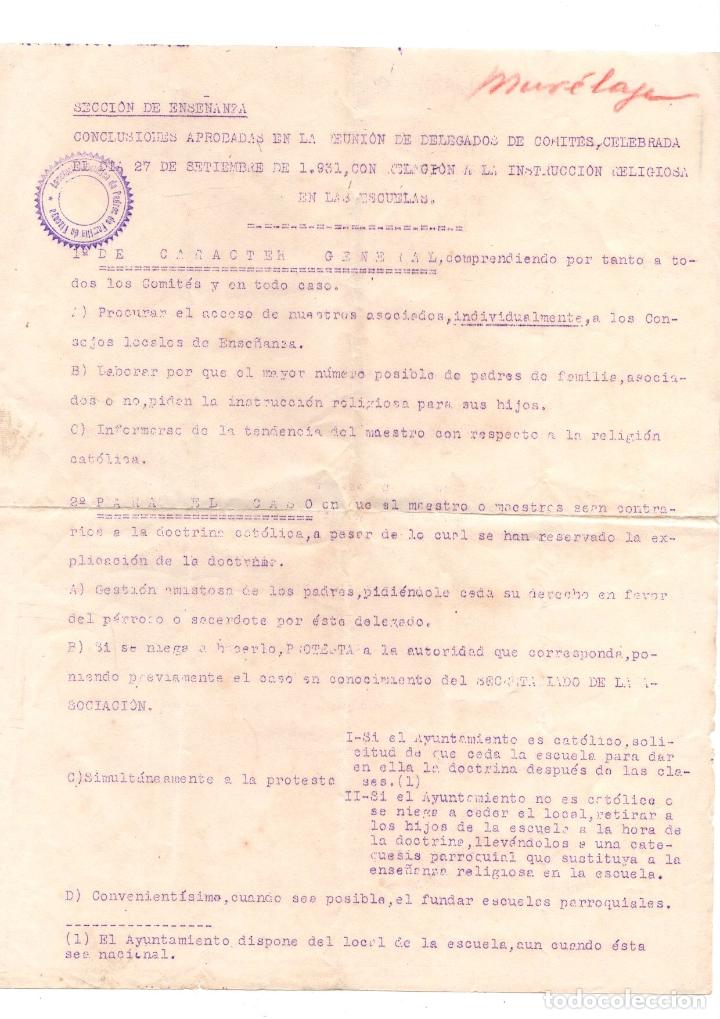 Collezionismo di affissi: CARTA DE CONCLUSIONES APROBADAS EN REUNION EN RELACION A INSTRUCCION RELIGIOSA EN ESCUELAS. VIZCAYA