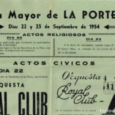 Coleccionismo de carteles: 1954 CARTEL FIESTA MAYOR DE LA PORTELLA 22 Y 23 DE SEPTIEMBRE (COLOR VERDE). Lote 222448938