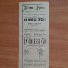 Coleccionismo de carteles: 1892 CARTEL SOCIEDAD FAMILIAR OBRERA - SANS, BARCELONA. Lote 223705011