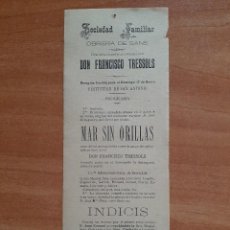 Coleccionismo de carteles: 1892 ? CARTEL SOCIEDAD FAMILIAR OBRERA - SANS, BARCELONA. Lote 223705307