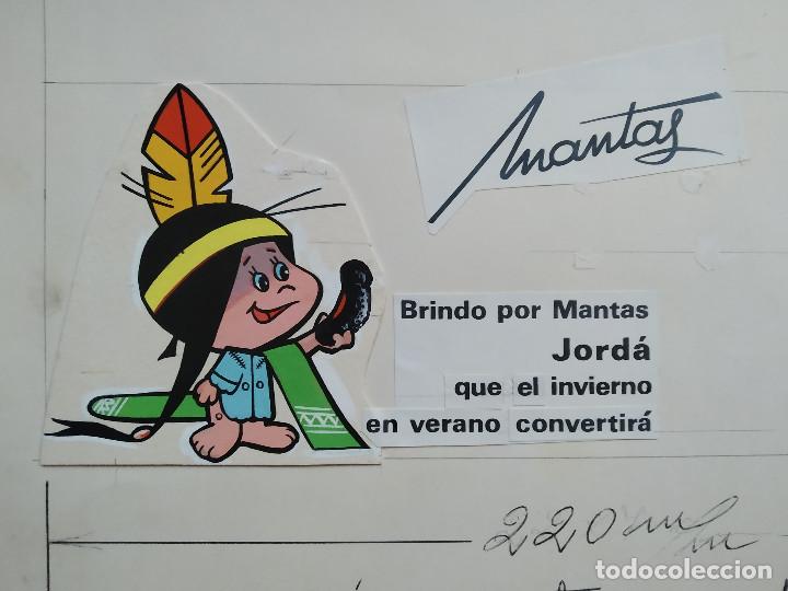 Coleccionismo de carteles: MANTAS JORD&Aacute;, ONTENIENTE, VALENCIA. PINTADO A MANO ORIGINAL, PRUEBA DE IMPRENTA - A&Ntilde;OS 60