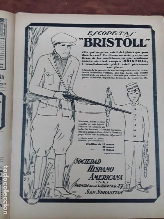 Sammeln von Plakaten: ESCOPETAS BRISTOLL SOCIEDAD HISPANO AMERICANA SAN SEBASTIAN CAZA HOJA REVISTA A&Ntilde;O 1924