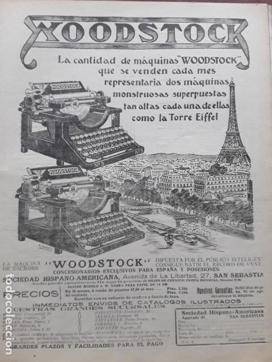 Sammeln von Plakaten: MAQUINAS DE ESCRIBIR WOODSTOCK HOJA REVISTA A&Ntilde;O 1922