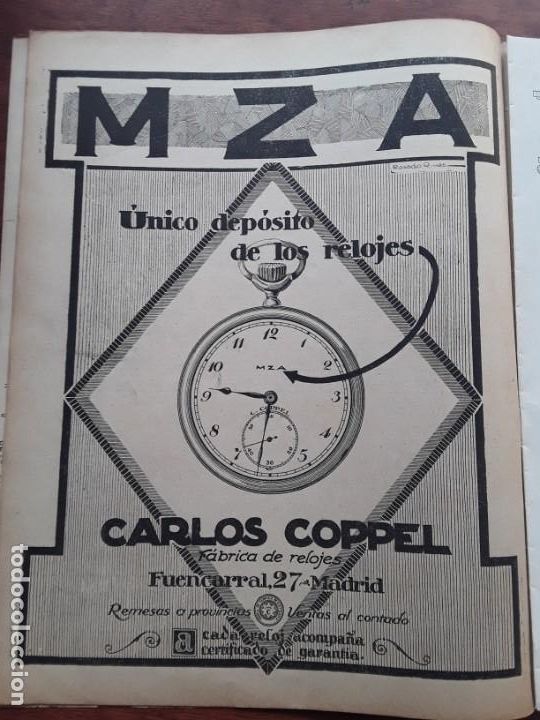 Sammeln von Plakaten: MZA UNICO DEPOSITO DE LOS RELOJES CARLOS COPPEL FABRICA RELOJES MADRID HOJA A&Ntilde;O 1922