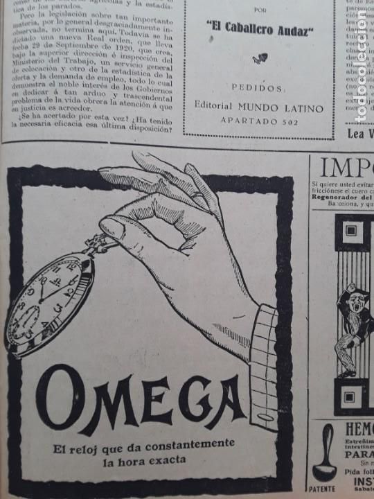Sammeln von Plakaten: RELOJ OMEGA EL RELOJ QUE DA CONSTANTEMENTE LA HORA EXACTA HOJA A&Ntilde;O 1922