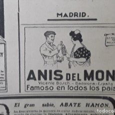 Coleccionismo de carteles: ANIS DEL MONO FAMOSO EN TODOS LOS PAISES VICENTE BOSCH BADALONA LA MANOLA EN INGLATERRA AÑO 1922