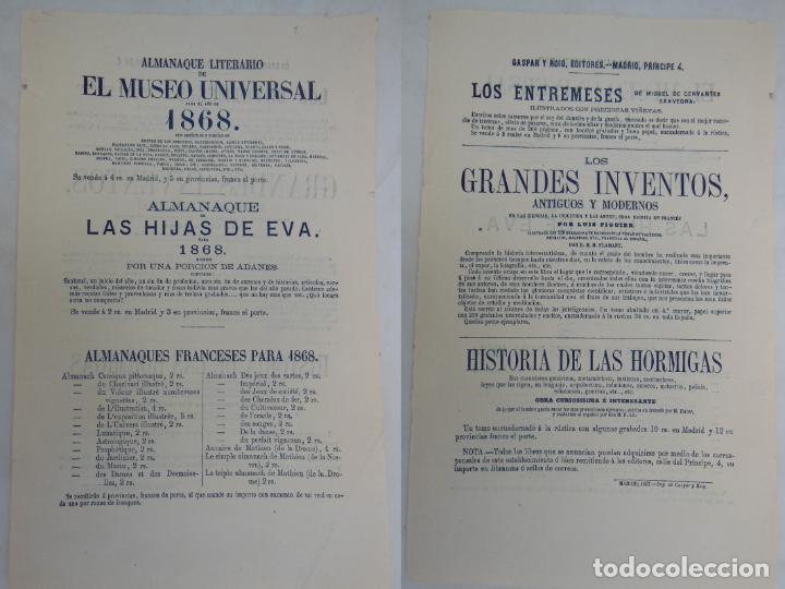 Coleccionismo de carteles: Antigua Publicidad - Old Advertising : MUSEO UNIVERSAL, ALMANAQUE HIJAS DE EVA, ENTREMESES,&hellip;1867