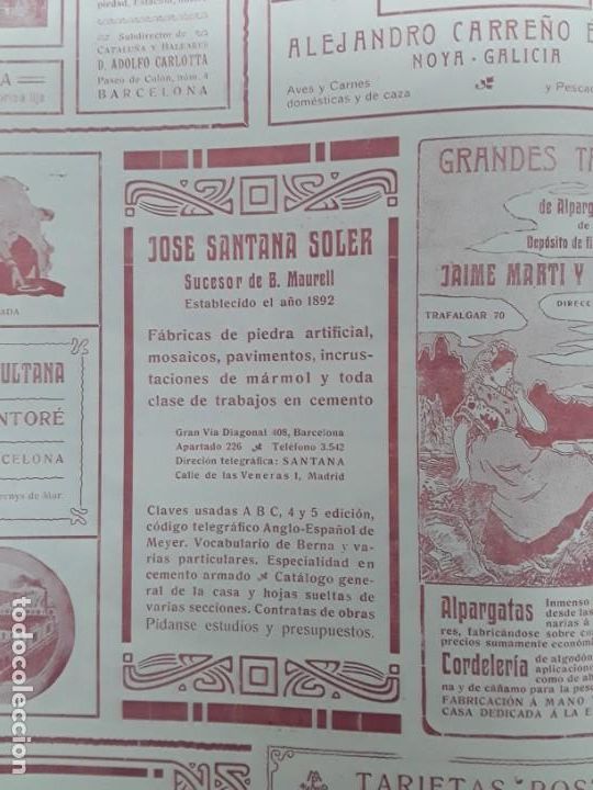 Poster collecting: FABRICA PIEDRA ARTIFICIAL MOSAICOS PAVIMENTOS JOSE SANTANA SOLER BARCELONA B.MAURELL HOJA A&Ntilde;O 1906