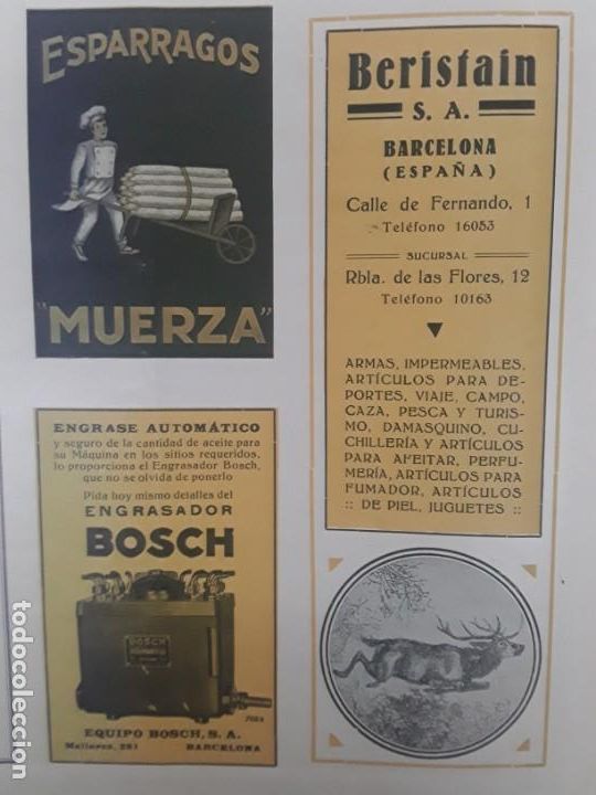 Colecionismo de cartazes: BERISTAIN S.A BARCELONA ARMAS ARTICULOS CAZA PESCA CUCHILLERIA JUGUETES FUMADOR HOJA A&Ntilde;O 1932