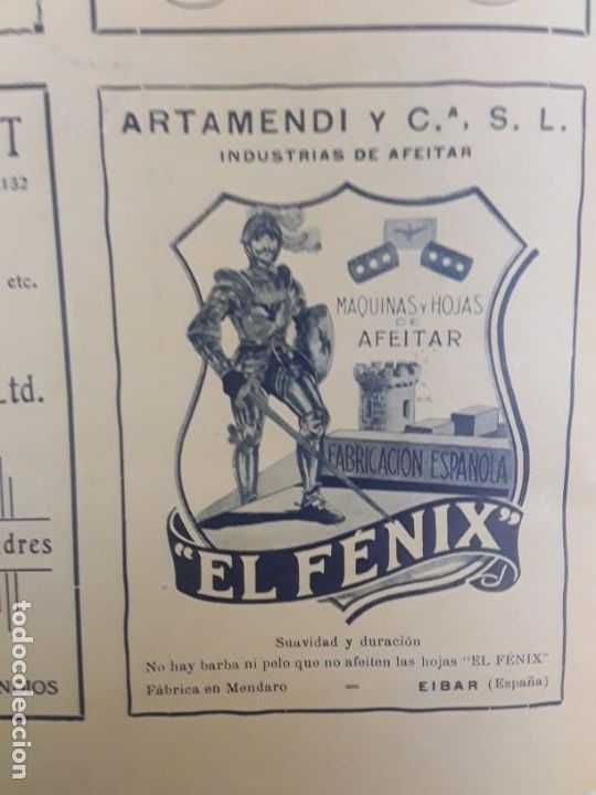 Coleccionismo de carteles: INDUSTRIAS DE AFEITAR ARTAMENDI Y C&ordf; MAQUINAS Y HOJAS DE AFEITAR EL FENIX EIBAR HOJA A&Ntilde;O 1934