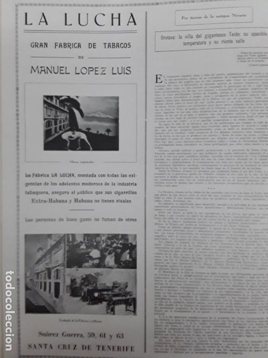 Coleccionismo de carteles: LA LUCHA GRAN FABRICA DE TABACOS DE MANUEL LOPEZ LUIS SANTA CRUZ DE TENERIFE HABANA HOJA A&Ntilde;O 1930