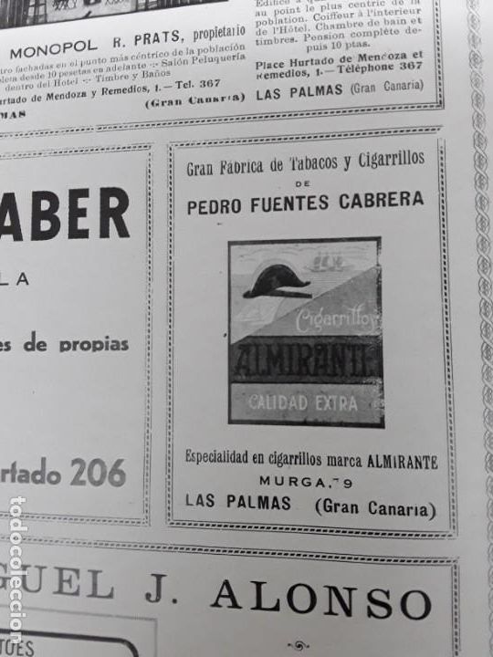 Coleccionismo de carteles: GRAN FABRICA DE TABACOS Y CIGARRILLOS PEDRO FUENTES CABRERA MARCA ALMIRANTE LAS PALMAS HOJA A&Ntilde;O 1930