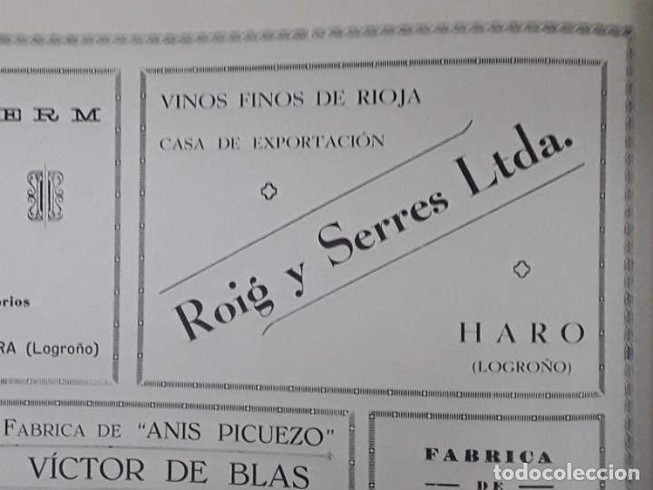 Collectionnisme d'affiches: VINOS FINOS RIOJA ROIG Y SERRES LTDA HARO / FABRICA ANIS PICUEZO VICTOR DE BLAS QUEL RIOJA A&Ntilde;O 1930