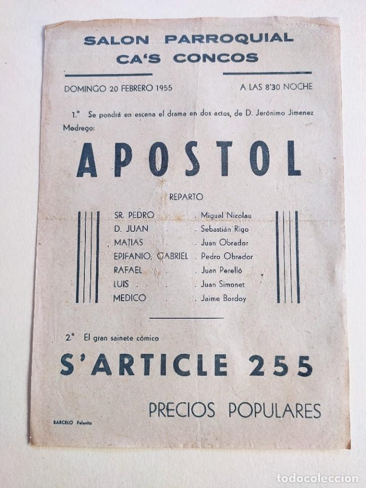 Coleccionismo de carteles: CAS CONCOS. FELANITX. MALLORCA. CARTEL PUBLICITARIO, 1955. VER DESCRIPCI&Oacute;N.