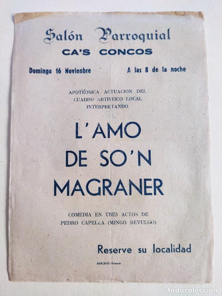 Coleccionismo de carteles: PEQUE&Ntilde;O CARTEL DEL SALON PARROQUIAL. CAS CONCOS. FELANITX. MALLORCA. HACIA 1955.