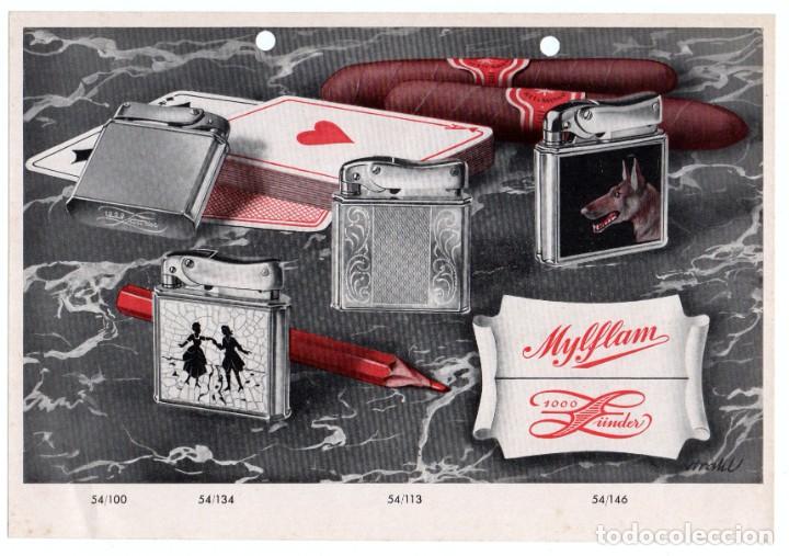 Coleccionismo de carteles: ANTIGUA HOJA CON PUBLICIDAD DE MECHEROS O ENCENDEDORES L&Uuml;NDER, NAIPES, CIGARROS PUROS.