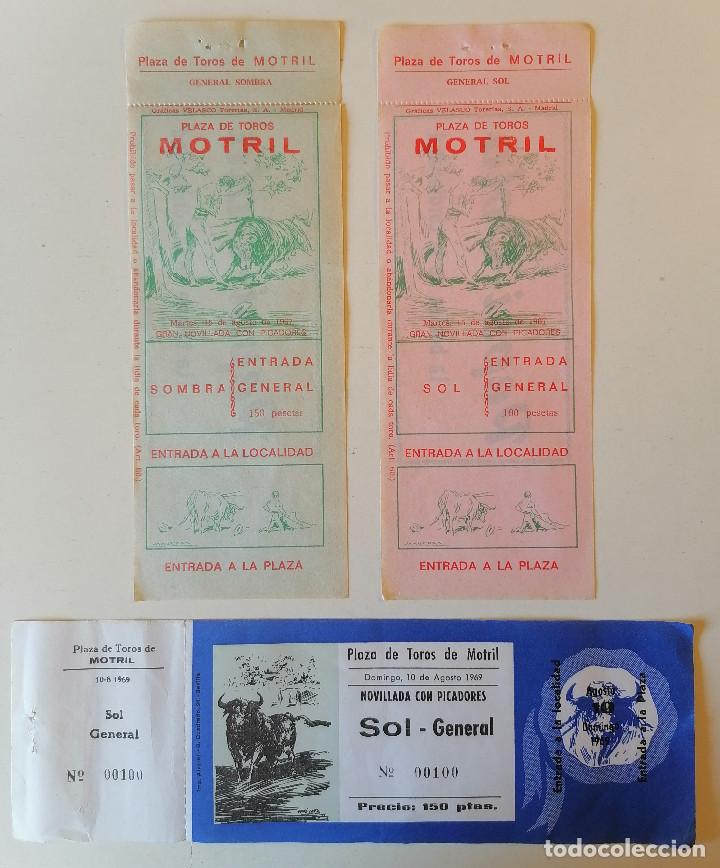 Coleccionismo de carteles: Plaza de Toros Motril Granada - Entradas x3. A&ntilde;os 1967 y 1969. Gran novillada. Publicidad Pepsi Cola