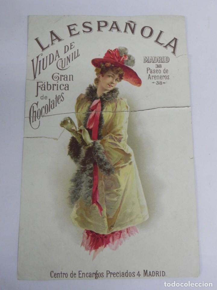 Collectionnisme d'affiches: CARTEL LA ESPA&Ntilde;OLA, VIUDA DE CUNILL, GRAN FABRICA DE CHOCOLATES, PASEO DE ARENEROS 38 DE MADRID, MID