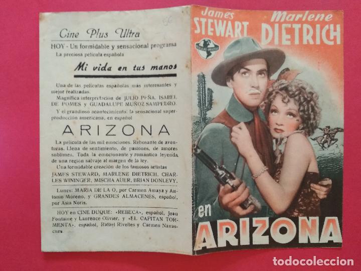 Coleccionismo de carteles: FOLLETO DE MANO PROGRAMA PROSPECTO DE CINE PELICULA , ARIZONA , JAMES STEWART