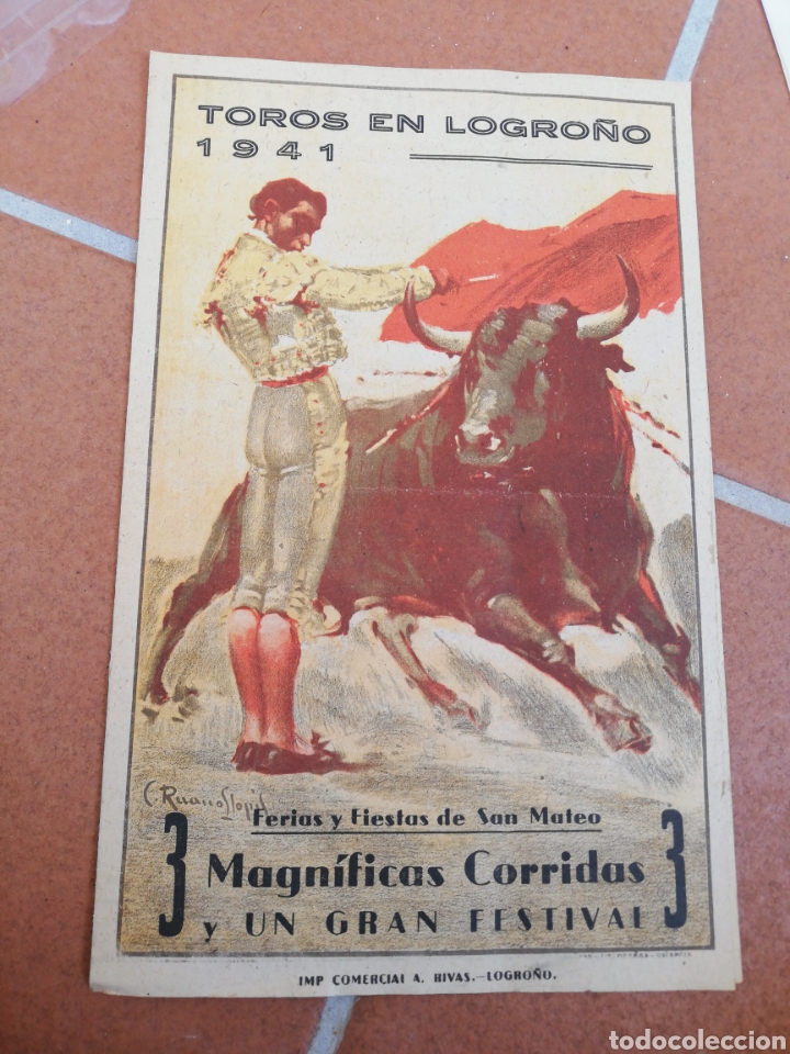 Coleccionismo de carteles: Toros en Logro&ntilde;o 1941(feria y fiestas de San Mateo) 3 magn&iacute;ficas corridas (manolete)