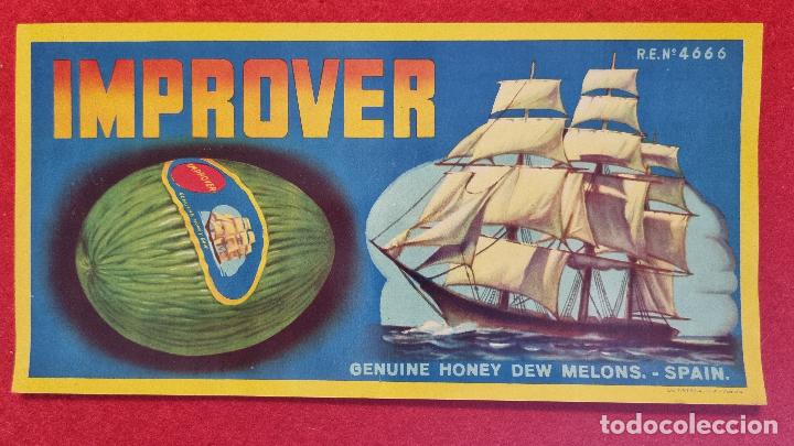 Coleccionismo de carteles: CARTEL ITO ETIQUETA PUBLICIDAD MELONES IMPROVER BARCO VELERO ORIGINAL K9