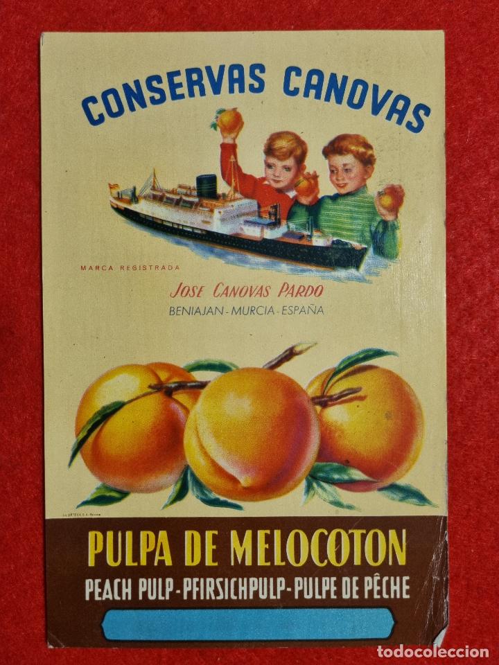 Sammeln von Plakaten: CARTEL ITO ETIQUETA PUBLICIDAD PULPA MELOCOTON CANOVAS NI&Ntilde;OS BARCO BENIAJAN MURCIA ORIGINAL K9