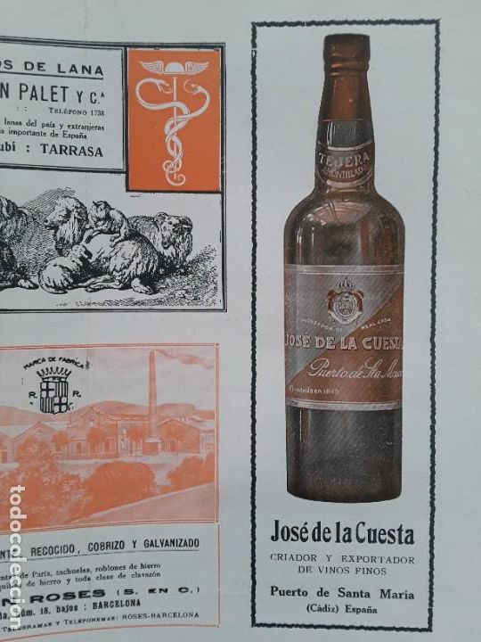 Collectionnisme d'affiches: JOSE DE LA CUESTA CRIADOR EXPORTADOR VINOS FINOS PUERTO DE SANTA MARIA CADIZ HOJA A&Ntilde;O 1920