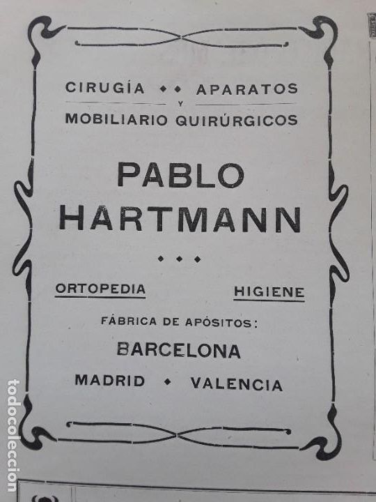 Poster collecting: FABRICA DE APOSITOS PABLO HARTMANN CIRUGIA APARATOS Y MOBILIARIO QUIRURGICOS BARCELONA HOJA 1909