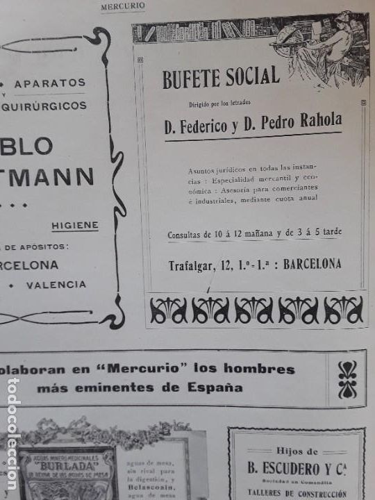 Colecionismo de cartazes: BUFETE SOCIAL DIRIGIDO POR FEDERICO Y PEDRO RAHOLA BARCELONA HOJA A&Ntilde;O 1909
