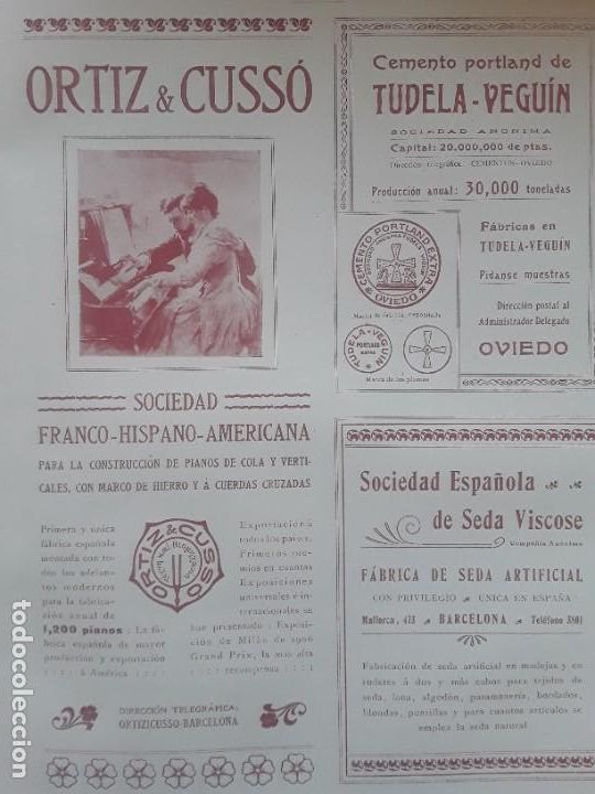 Sammeln von Plakaten: ORTIZ & CUSSO CONSTRUCCION PIANOS DE COLA Y VERTICALES A CUERDAS CRUZADAS BARCELONA HOJA A&Ntilde;O 1909