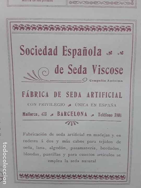 Colecionismo de cartazes: SOCIEDAD ESPA&Ntilde;OLA DE SEDA VISCOSE FABRICA DE SEDA ARTIFICIALUNICA ESPA&Ntilde;A BARCELONA HOJA A&Ntilde;O 1909