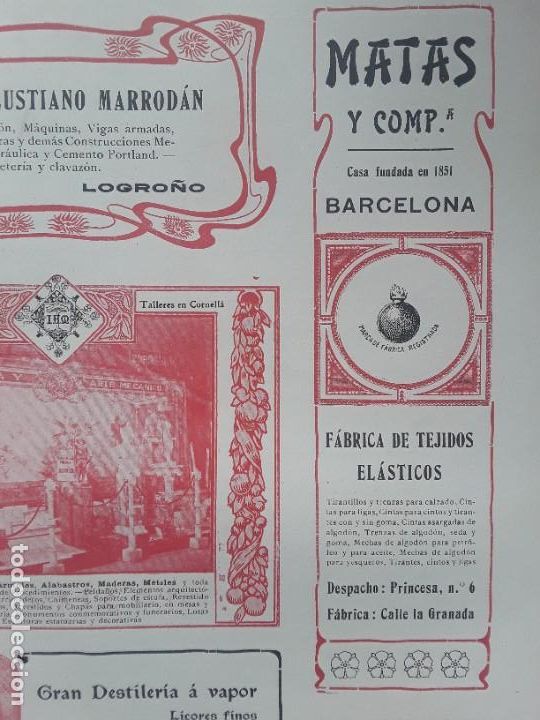 Colecionismo de cartazes: FABRICA DE TEJIDOS ELASTICOS MATAS Y C&ordf; BARCELONA HOJA PUBLICIDAD A&Ntilde;O 1909