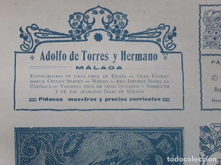 Collezionismo di affissi: ADOLFO DE TORRES Y HERMANO MALAGA EXPORTADORES DE VINOS FINOS DE ESPA&Ntilde;A COGNAC HOJA A&Ntilde;O 1909