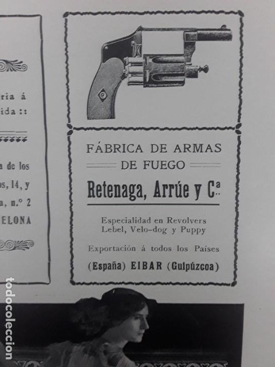 Colecionismo de cartazes: FABRICA DE ARMAS DE FUEGO RETENAGA,ARRUE Y C&ordf; EIBAR REVOLVERS LEBEL,VELO-DOG PUPPY HOJA A&Ntilde;O 1909