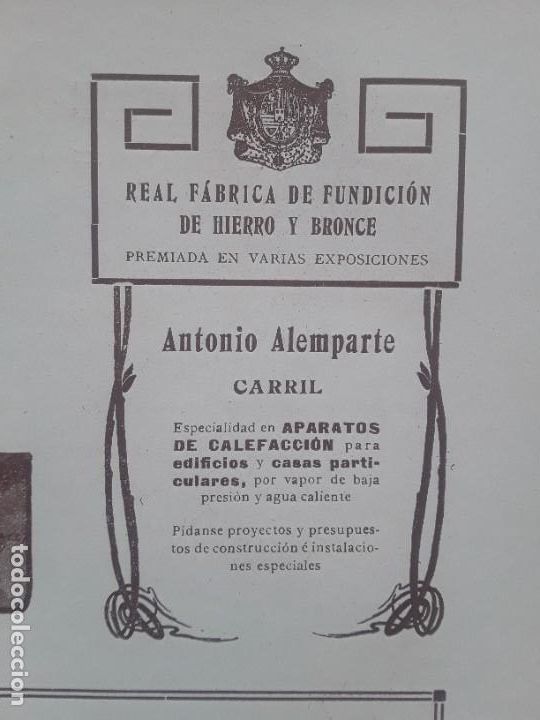 Collezionismo di affissi: REAL FABRICA DE FUNDICION DE HIERRO Y BRONCE ANTONIO ALEMPARTE CARRIL APARATOS CALEFACCION A&Ntilde;O 1909