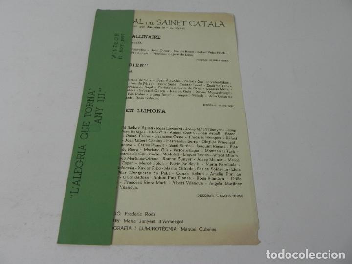 Colecionismo de cartazes: L'ALEGRIA QUE TORNA ANY III (WINDSOR 17-JUNY-1957) FESTIVAL DEL SAINET CATAL&Agrave;