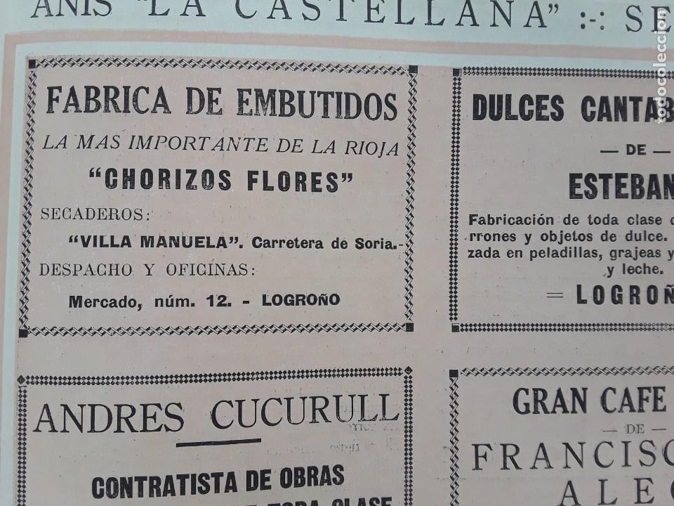 Poster collecting: FABRICA EMBUTIDOS CHORIZOS FLORES LA MAS IMPORTANTE DE LA RIOJA LOGRO&Ntilde;O HOJA A&Ntilde;O 1928