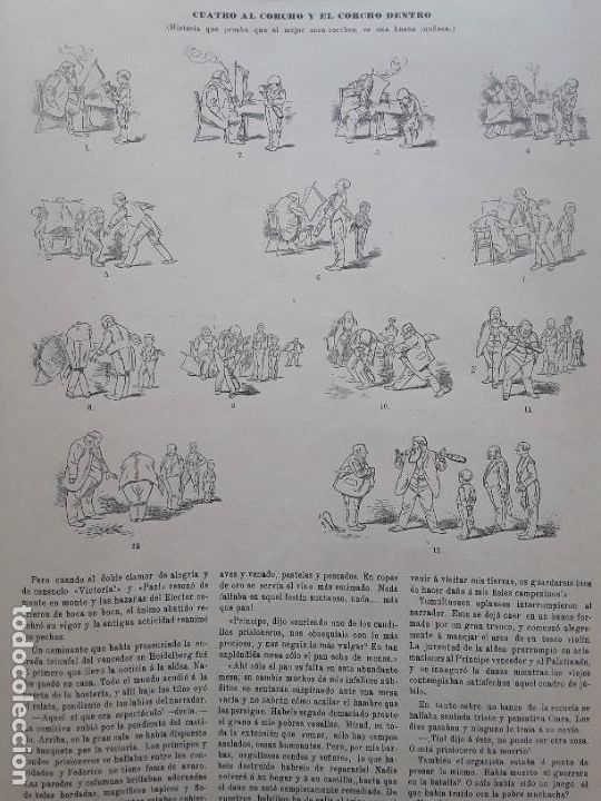 Coleccionismo de carteles: CUATRO AL CORCHO Y EL CORCHO DENTRO VI&Ntilde;ETA COMICA HOJA A&Ntilde;O 1891