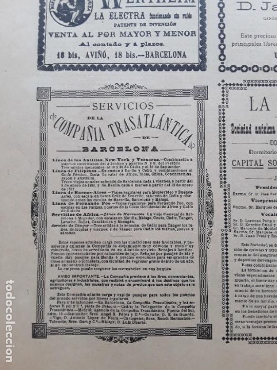 Coleccionismo de carteles: SERVICIOS DE LA COMPA&Ntilde;IA TRASATLANTICA DE BARCELONA LINEAS VAPORES FILIPINAS FERNANDO POO A&Ntilde;O 1891