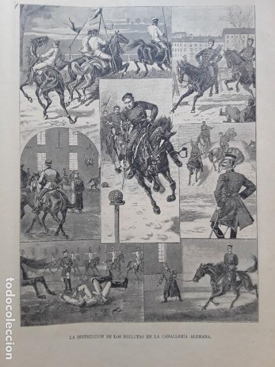 Poster collecting: LA INSTRUCCION DE LOS RECLUTAS EN LA CABALLERIA ALEMANA LITOGRAFIA HOJA A&Ntilde;O 1891