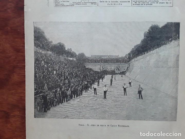 Coleccionismo de carteles: EL JUEGO DE PELOTA EN CASALE MONFERRATO ITALIA / LA CAZA DEL TIGRE EN BENGALA 4 HOJAS A&Ntilde;O 1891