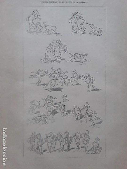 Coleccionismo de carteles: UN PERRO PARTIDARIO DE LA DIFUSION DE LA LONGANIZA VI&Ntilde;ETA HUMORISTICA AUCA HOJA A&Ntilde;O 1891