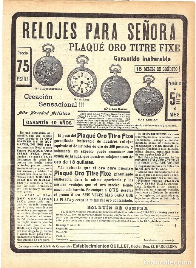 Coleccionismo de carteles: 1913 HOJA REVISTA PUBLICIDAD ANUNCIO RELOJES PARA SE&Ntilde;ORA PLAQU&Eacute; DE ORO TITRE FIXE