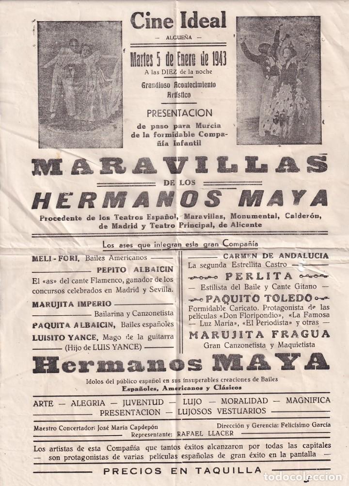 Sammeln von Plakaten: Cartel Cine Ideal Algue&ntilde;a 1943 Hermanos Maya, Marujita Fragua, Paquito Toledo, Perlita, Albaicin.