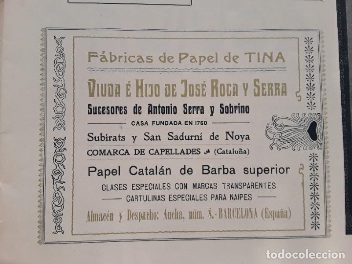 Collezionismo di affissi: FABRICAS DE PAPEL DE TINA JOSE ROCA SERRA SUBIRATS SAN SADURNI NOYA CARTULINAS NAIPES HOJA A&Ntilde;O 1907