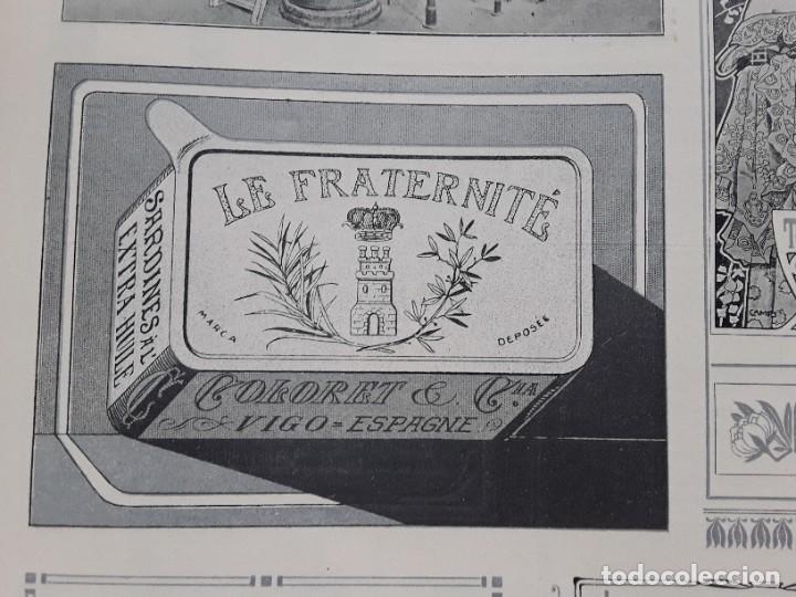 Collezionismo di affissi: LE FRATERNITE COLORET Y C&ordf; VIGO SARDINES A L'EXTRA HUILE SARDINAS EN ACEITE EXTRA HOJA A&Ntilde;O 1907