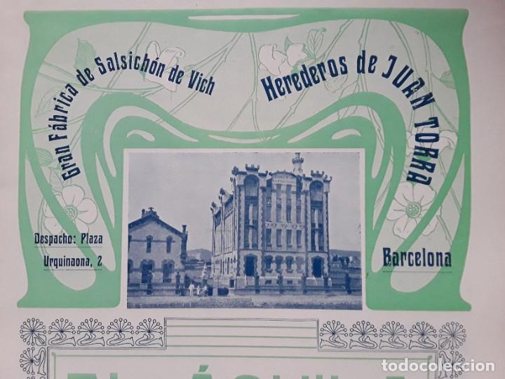 Collezionismo di affissi: FABRICA SALSICHON VIC HEREDERO JUAN TORRA FABRCIA LLONGANISSES HOJA A&Ntilde;O 1907