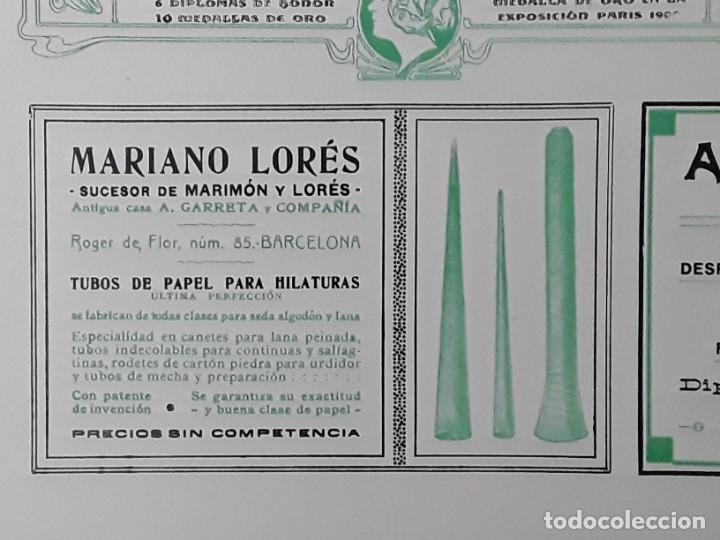 Colecionismo de cartazes: MARIANO LORES SUCESOR MARIMON LORES TUBOS DE PAPEL PARA HILATURAS BARCELONA HOJA A&Ntilde;O 1907