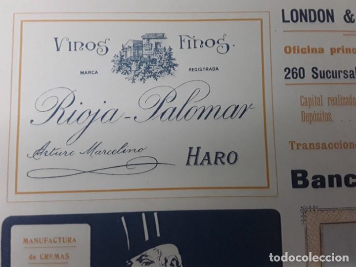 Colecionismo de cartazes: VINOS FINOS RIOJA PALOMAR ARTURO MARCELINO HARO LA RIOJA HOJA A&Ntilde;O 1907